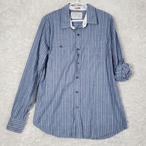 Gramicci Mens Stripe Roll Tab Shirt Medium Blue Button Up Casual Outdoors